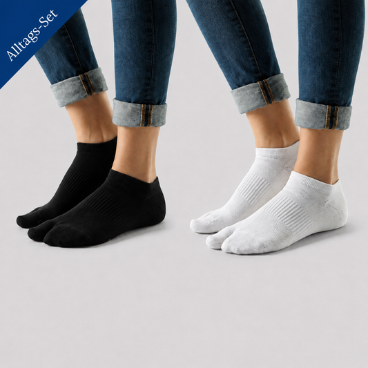 arthrolux® Hallux valgus Korrektursocken Alltags-Set Sneaker – Weiß & Schwarz